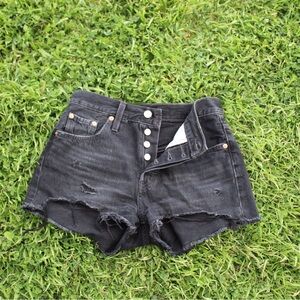 Levi's Black Frayed Jean Shorts 501